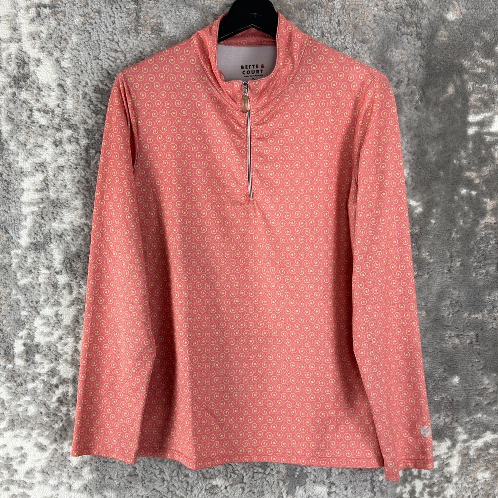 Bette Court Size M Stretch Casual Athleisure Top Pink Long Sleeve 1/4 Zip Mock